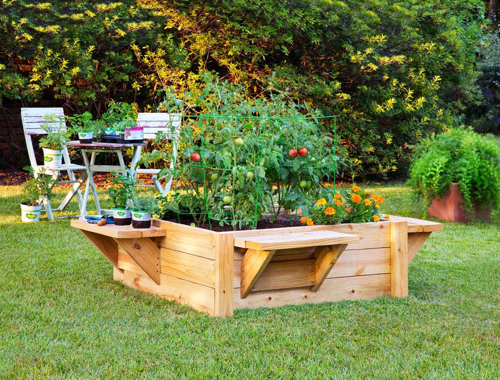 DIY garden raised bed with shelves