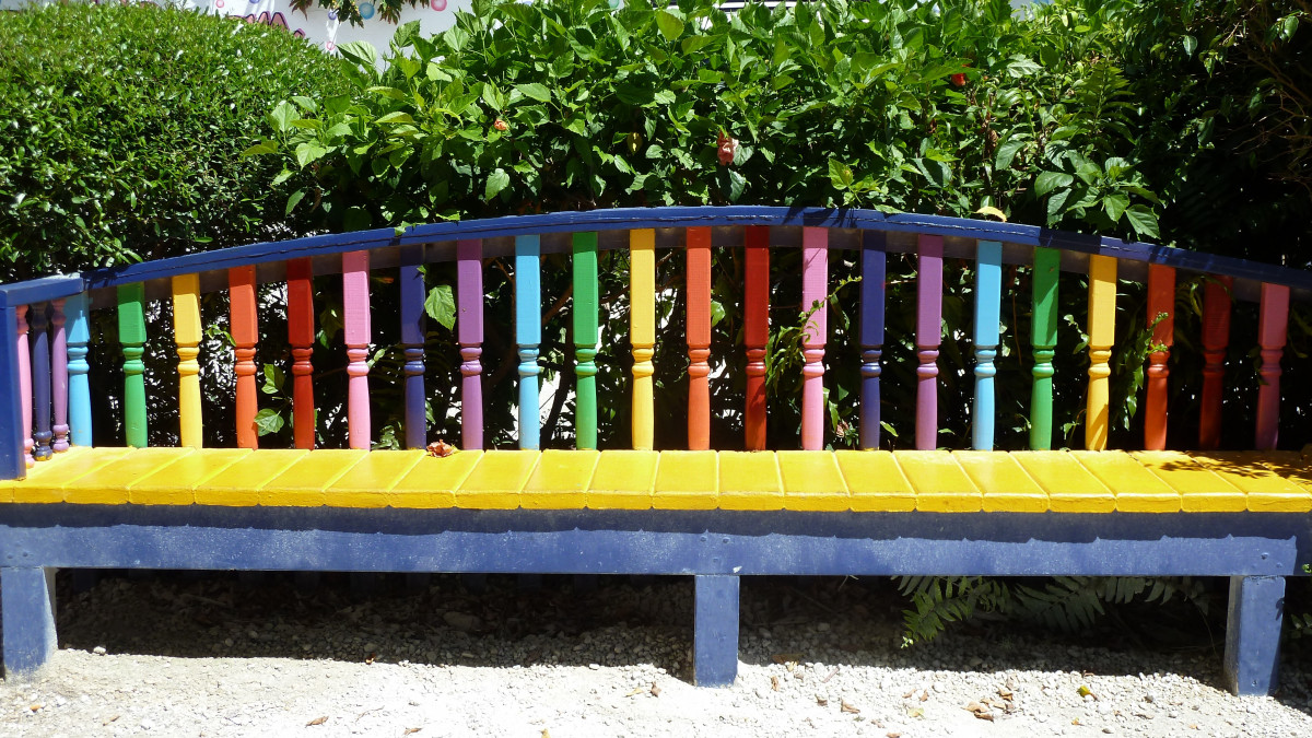 Colourful beach bench