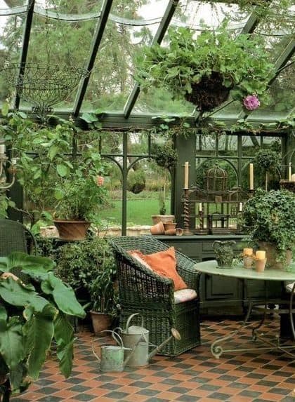 Greenhouse turned into an indoor garden and al fresco dining