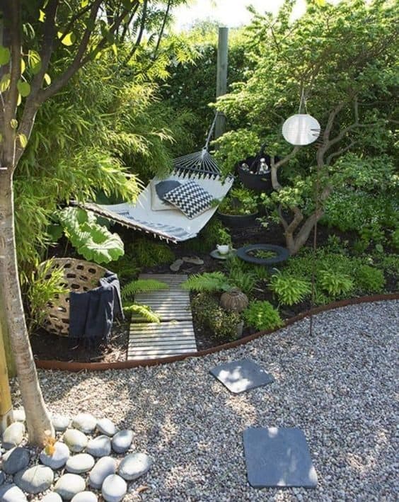 Secret garden corner with a hammock