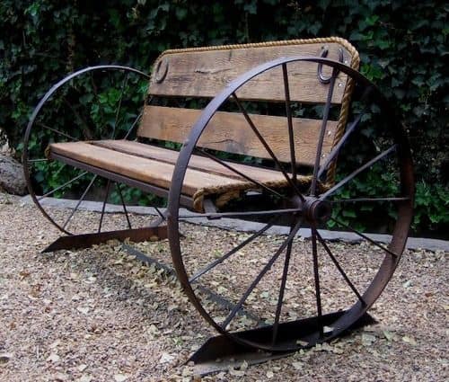 Wagon wheel garden bench style