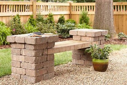 Brick and plank outdoor bench