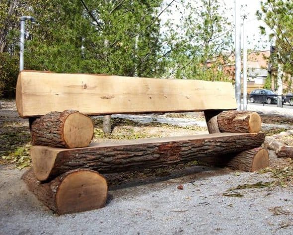 Rustic log garden bench