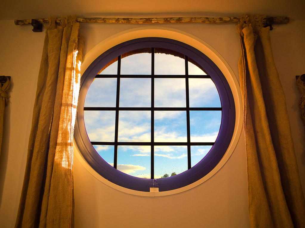 The Hobbit-inspired window with curtains