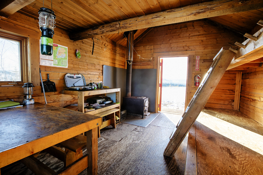 Log cabin interior with natural materials