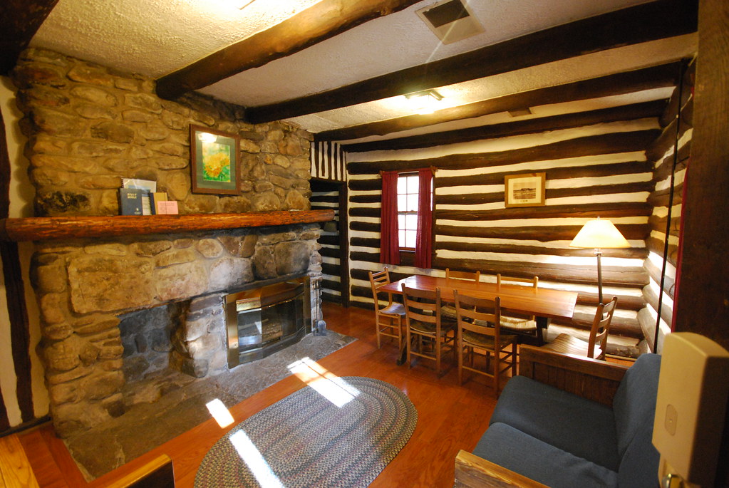 Cabin with log walls interior