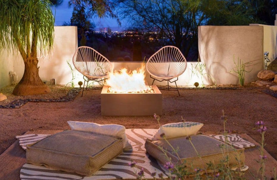 Rugs and cushions with a fire pit