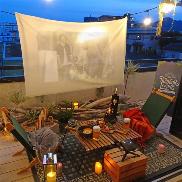 Balcony outdoor cinema setup