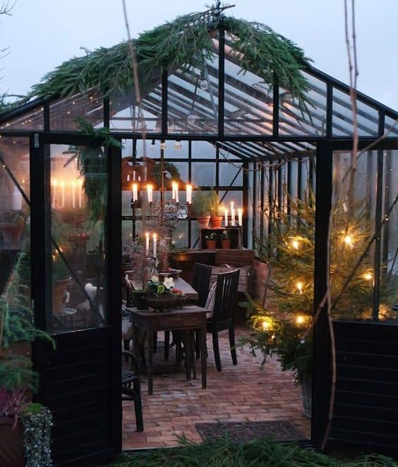 Winter greenhouse al fresco dining