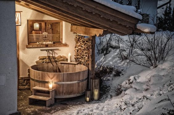 Outdoor hot tub setup in the winter
