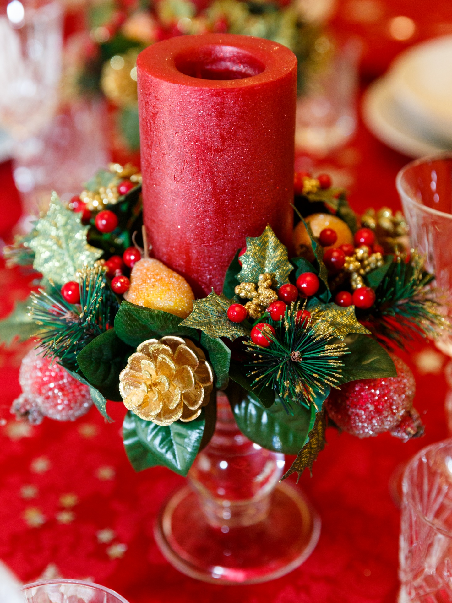 Christmas candle table centrepiece