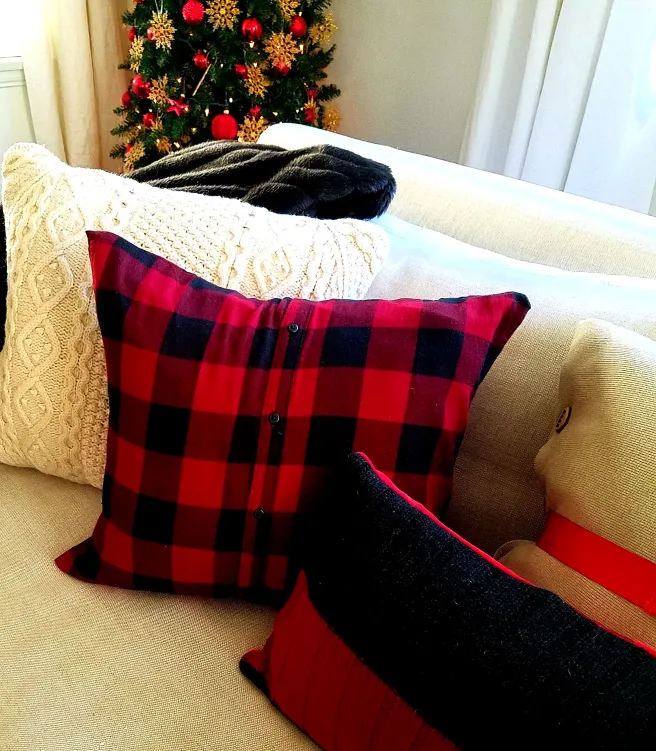 DIY Christmas pillowcase made from flannel shirts