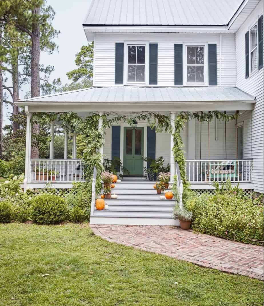 Front porch with greenery garlands