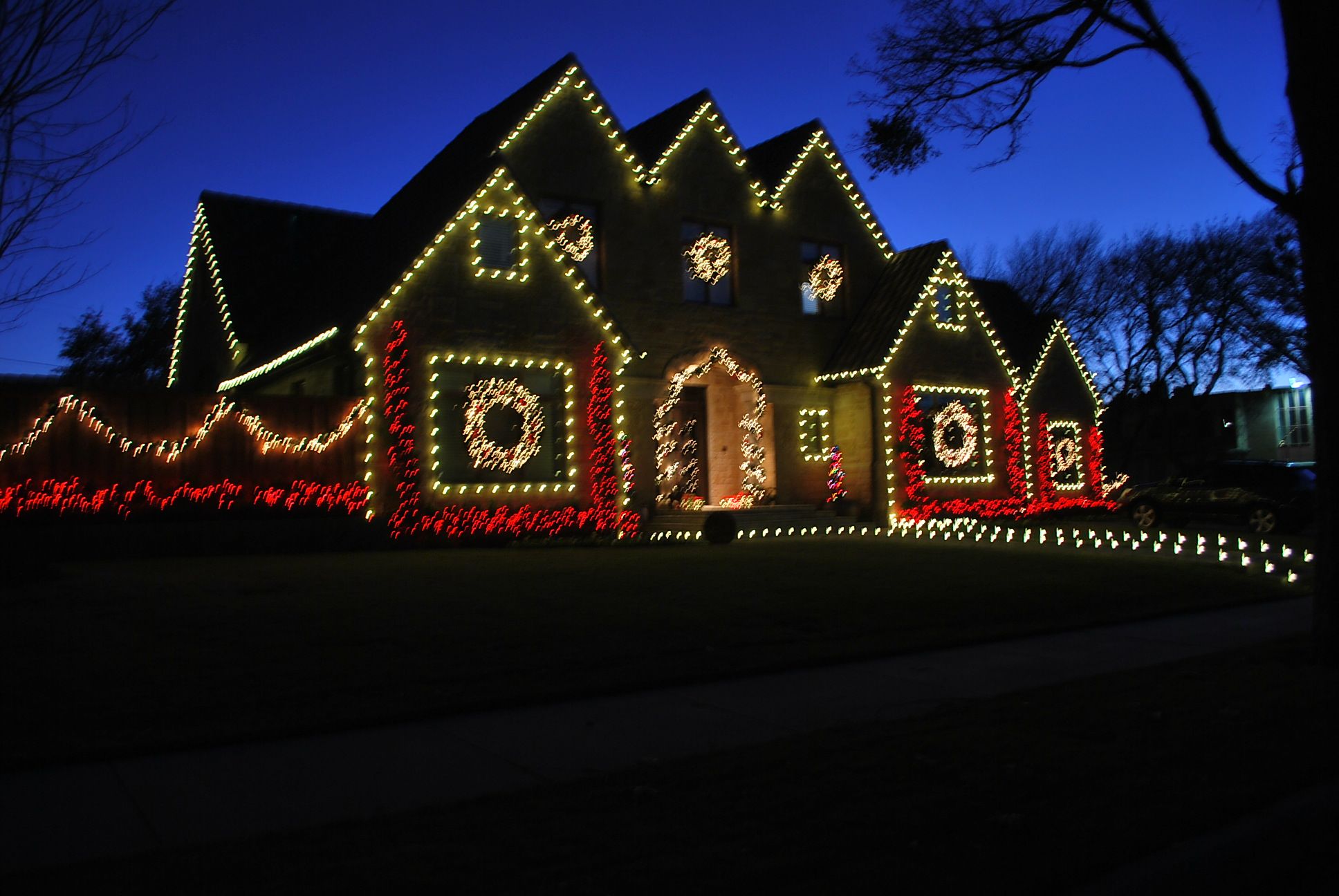 Christmas lights outlining a home