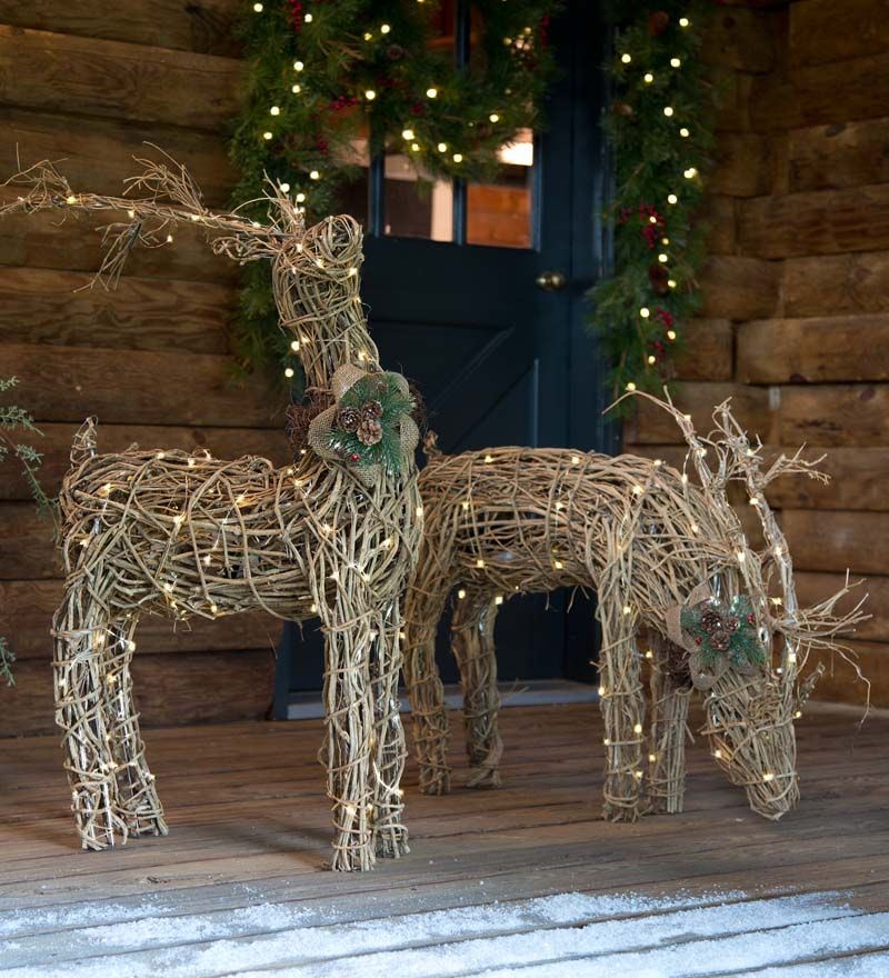Lighted rattan reindeer display