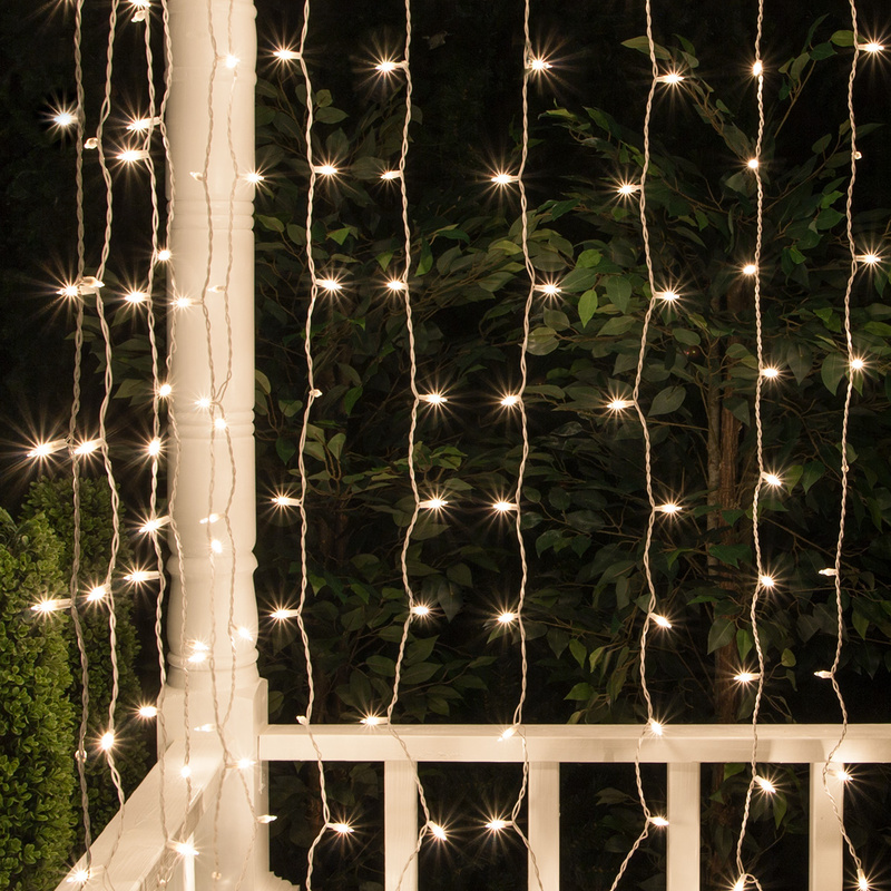 Draped string lights on a patio