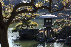 Shakkei Japanese garden by the water
