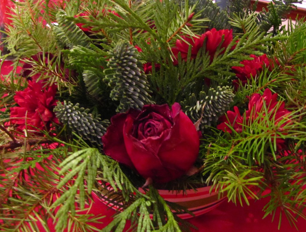 Rose and pine Christmas bouquet
