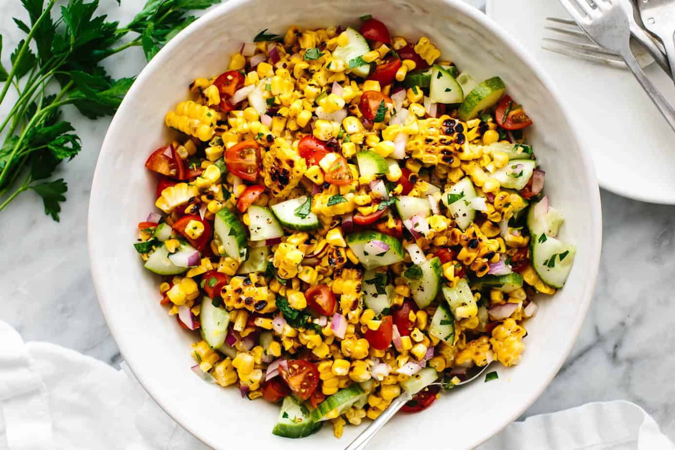 Corn salad in a big bowl