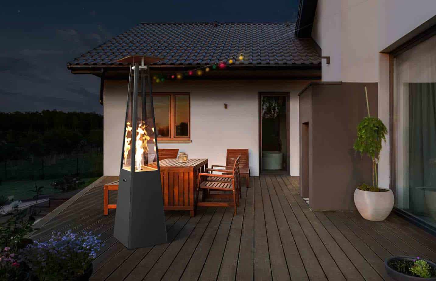 Decked patio with heater