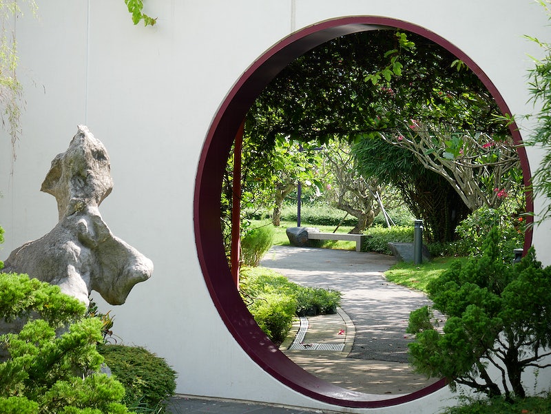 Japanese moon gate garden entrance