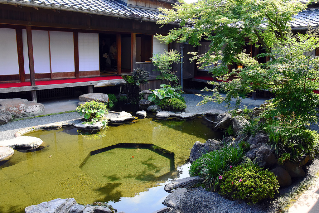 Japanese garden landscape with pond