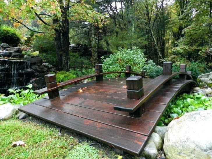 Wooden low Japanese garden bridge