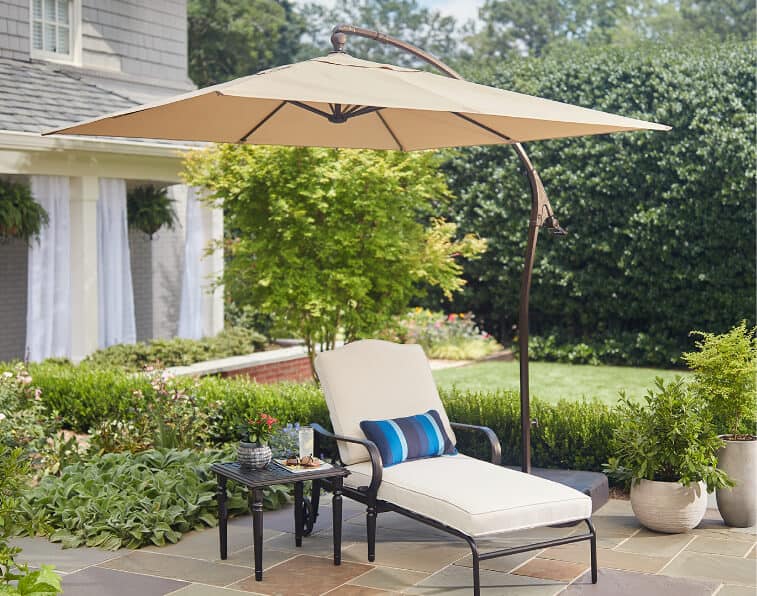 Simple parasol setup with a sun lounger