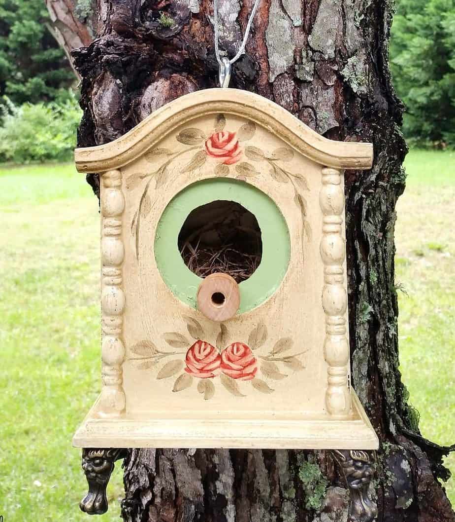 DIY birdhouse made from an old clock