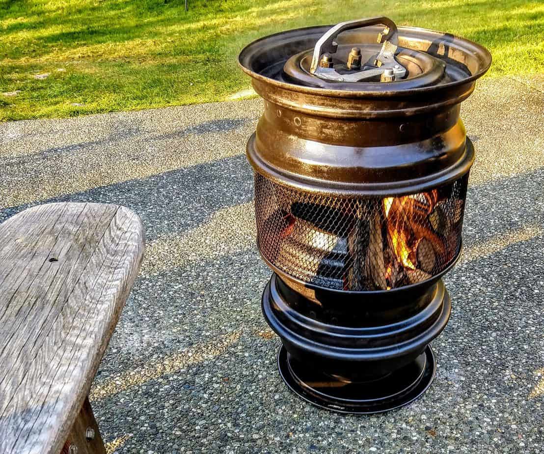 Fire pit made from tire rim