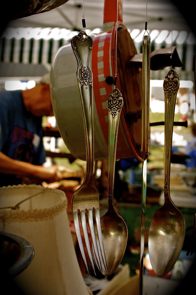 Silverware wind chime featuring spoon and fork