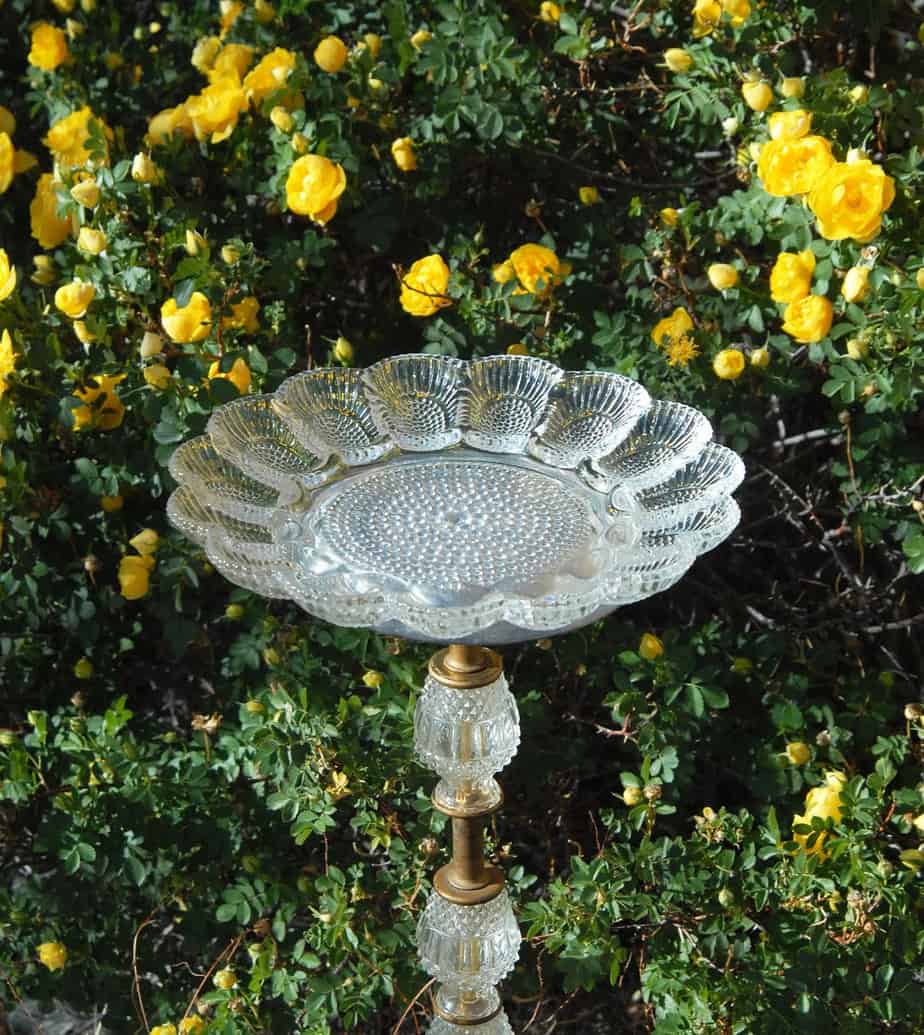 Bird bath made from old lamp
