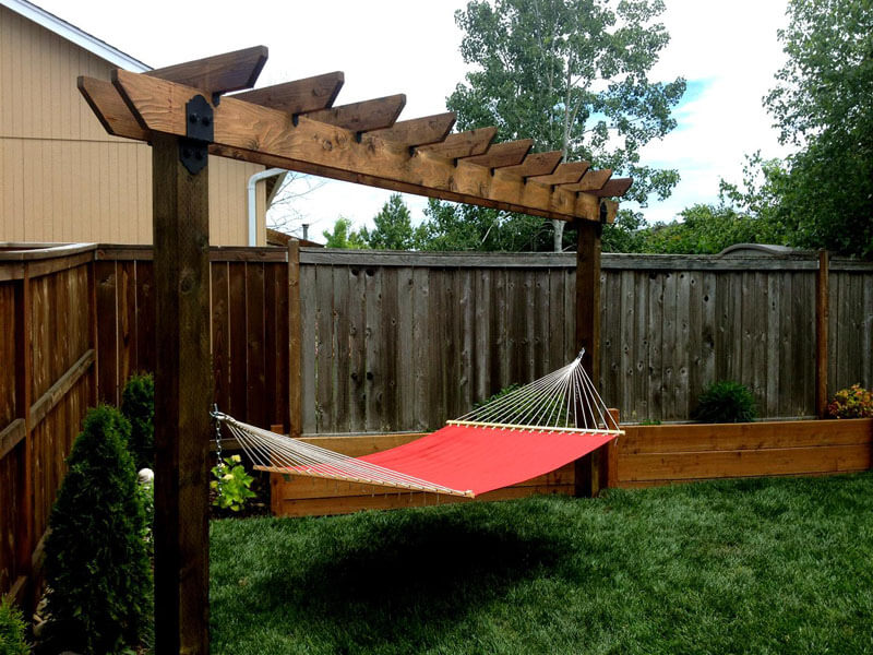 A hammock installed in an arbour