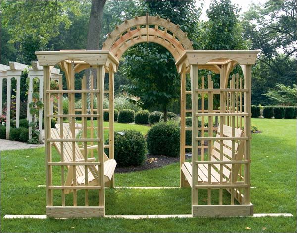 Freestanding arbour with swinging bench