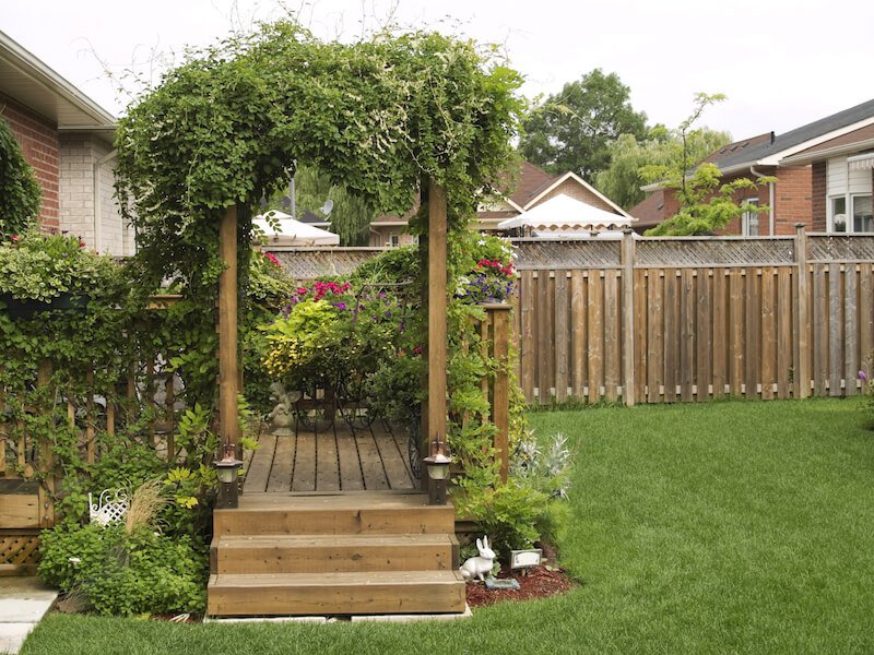Garden arbour that marks the yard entrance
