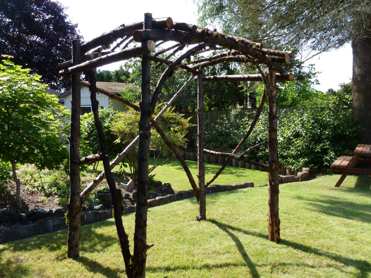 Garden arbour made from twigs