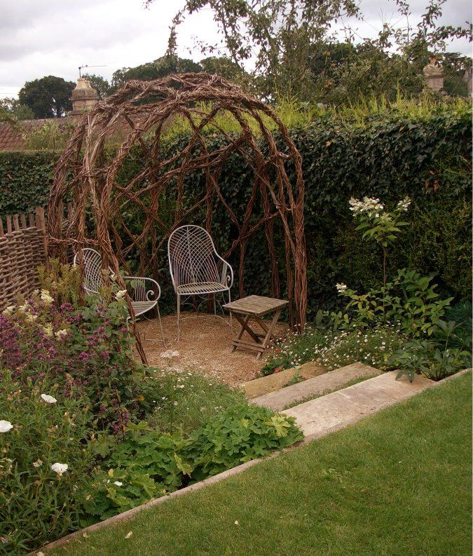 Rustic willow garden arbour