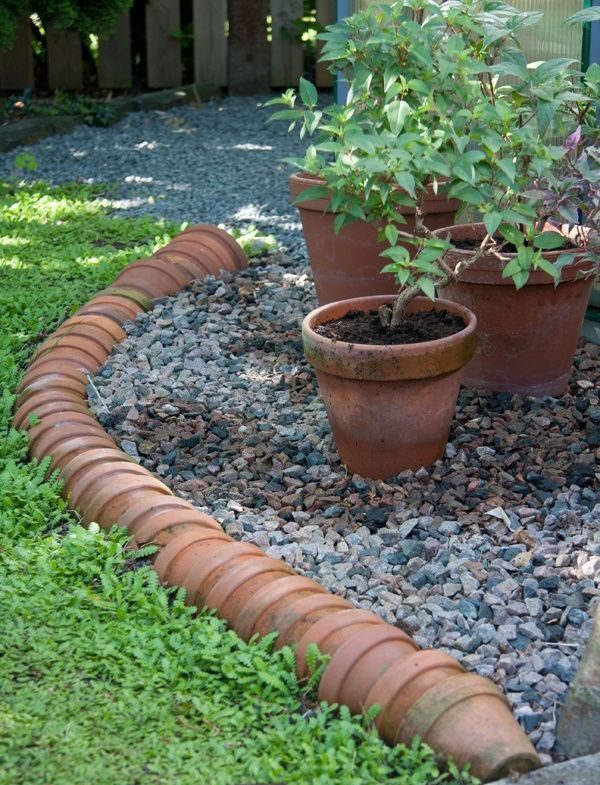 Terracotta pots as garden edges