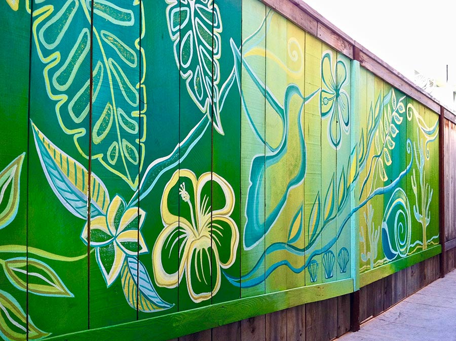 Tropical themed mural for a garden fence