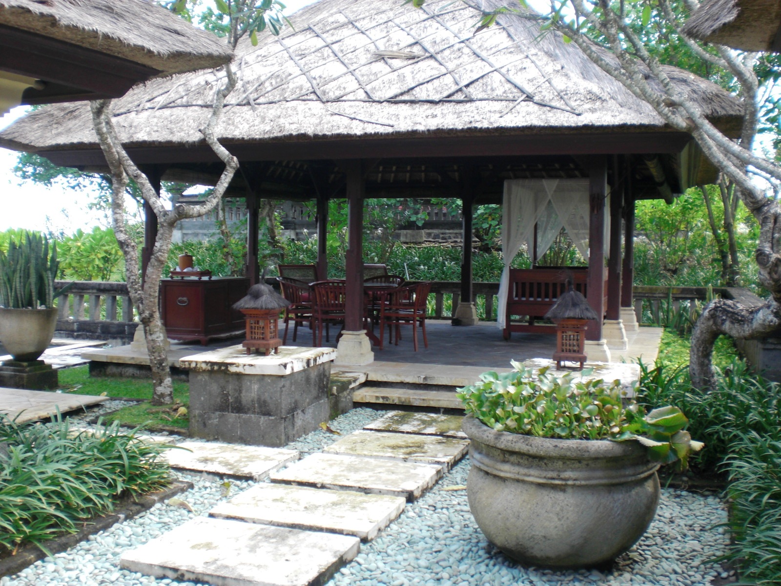 Balinese style gazebo with thatched roofing