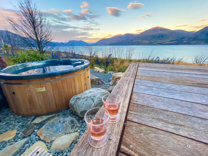 Outdoor hot tub placed in the lake dock