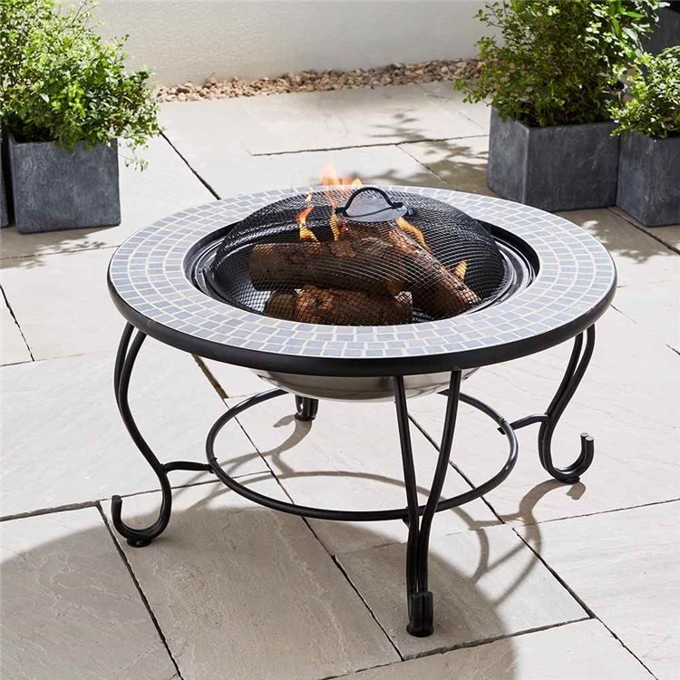 4 in-1 Fire Pit, BBQ Grill, Ice Cooler, & Round Ceramic Table