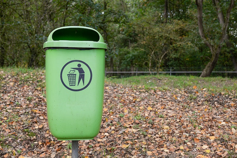 Green garbage can