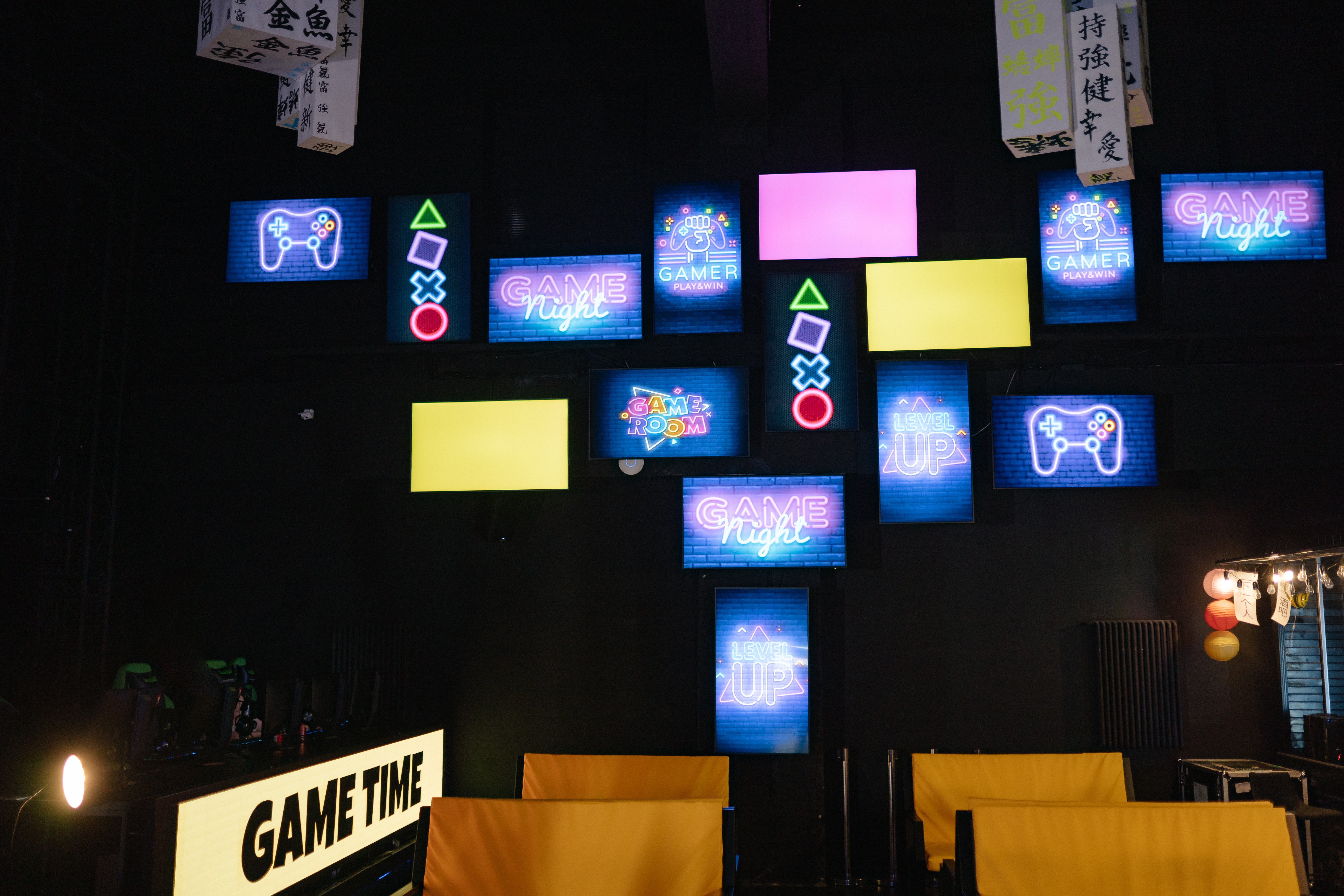 Neon signages inside a gaming room