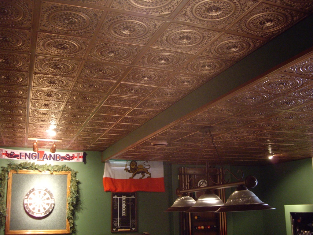 Faux tin ceiling antique copper man cave