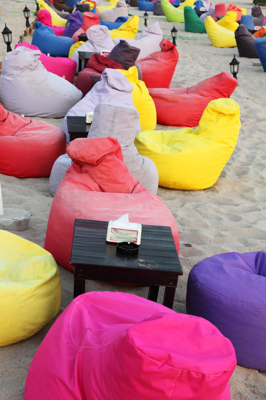 Colourful beach bean bag seats