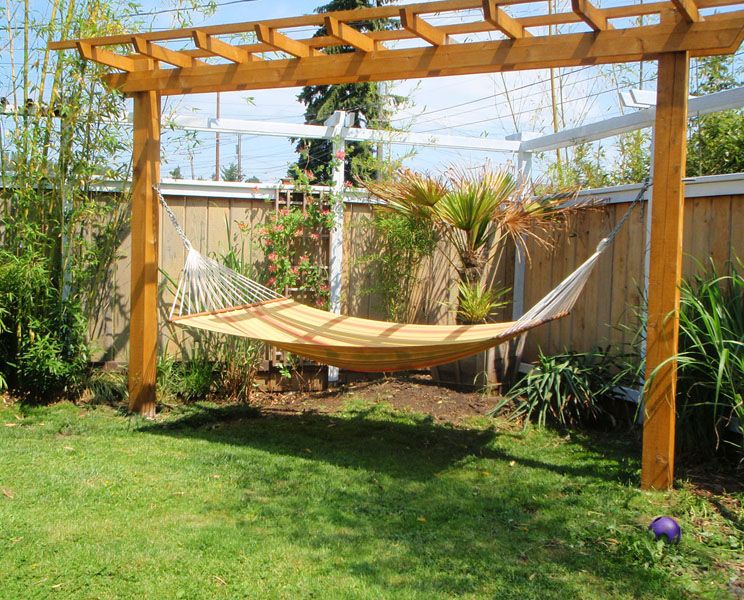 Customised hammock backyard setup with trellis