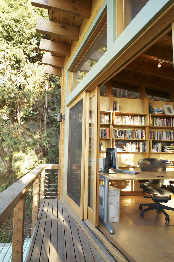  A writer's office built over the garage and up in the trees