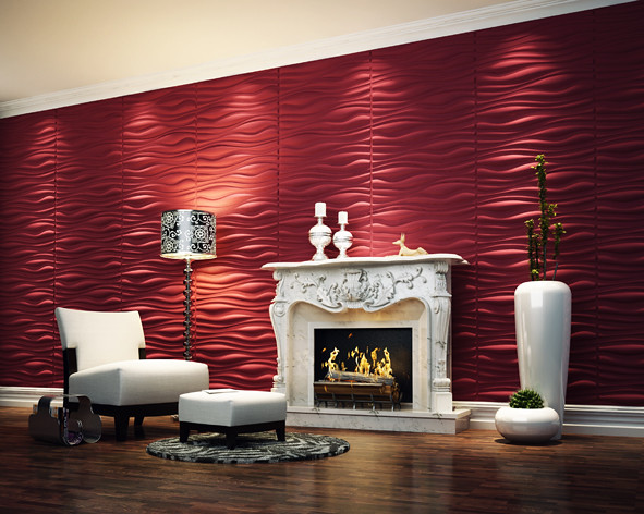 3D interior with faux fireplace