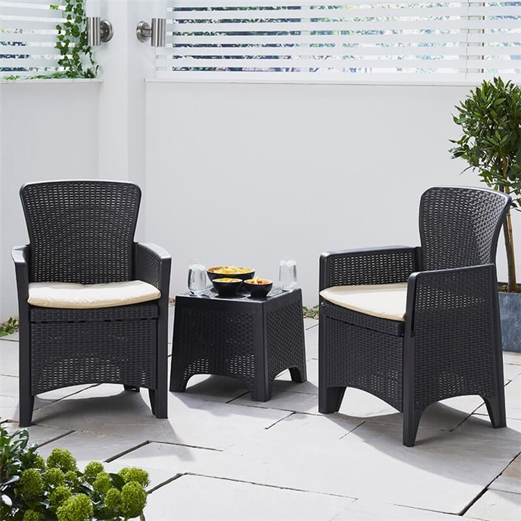 Marbella 2-Seater Rattan Effect Balcony Set in Graphite